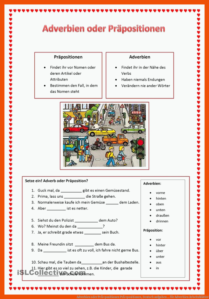 Adverbien oder PrÃ¤positionen | PrÃ¤positionen, Deutsch aufgaben ... für adverbien arbeitsblätter