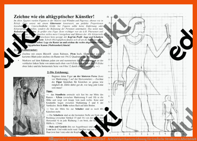 Ãgyptische Figuren in Malerei und Relief - Arbeitsblatt Rasterzeichnung für grafische strukturen arbeitsblatt