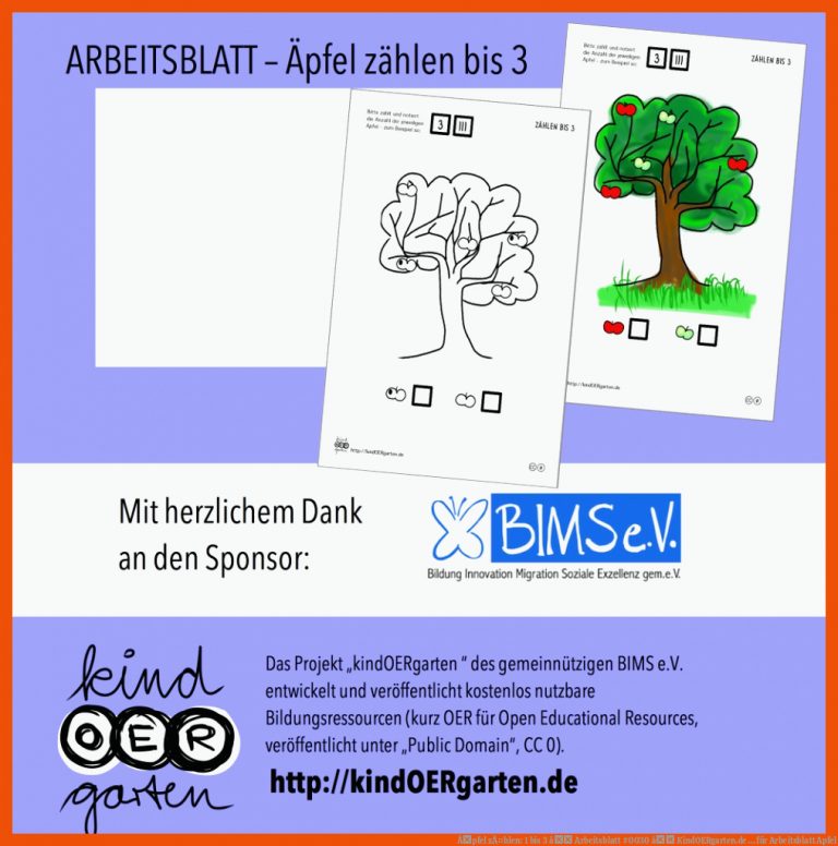 Ãpfel zÃ¤hlen: 1 bis 3 â Arbeitsblatt | #0030 â KindOERgarten.de ... für arbeitsblatt apfel