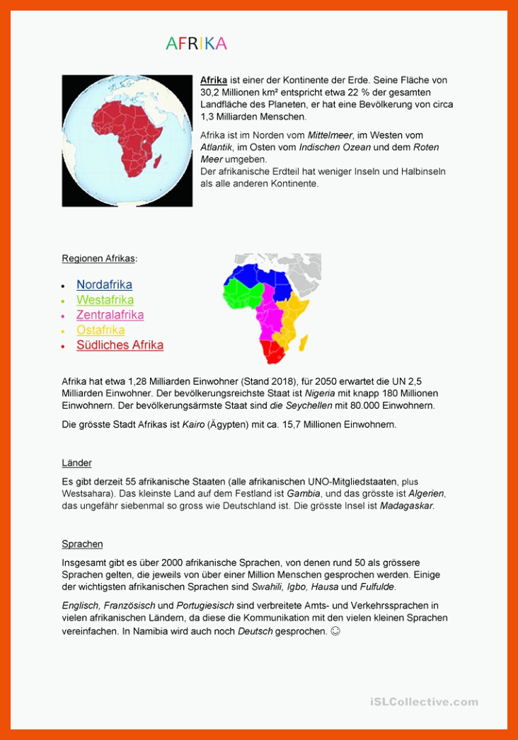 AFRIKA Arbeitsblatt - Deutsch Daf Arbeitsblatter für arbeitsblatt afrika