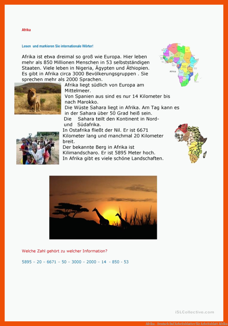 Afrika - Deutsch Daf Arbeitsblatter für arbeitsblatt afrika