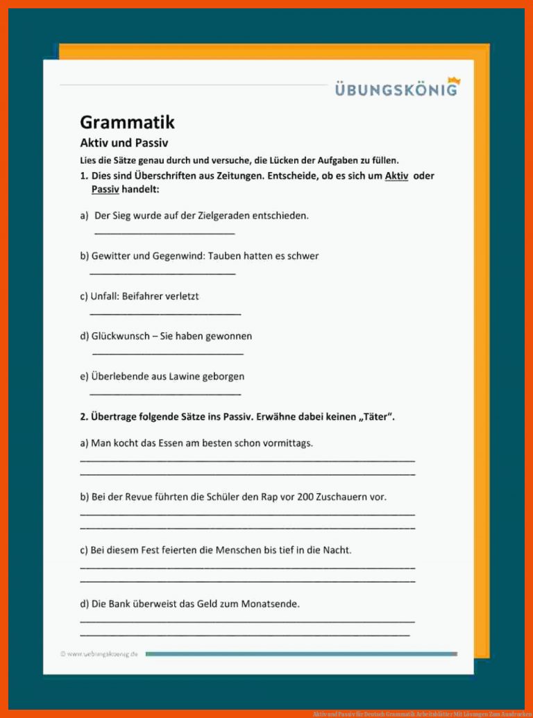 Aktiv und Passiv für deutsch grammatik arbeitsblätter mit lösungen zum ausdrucken