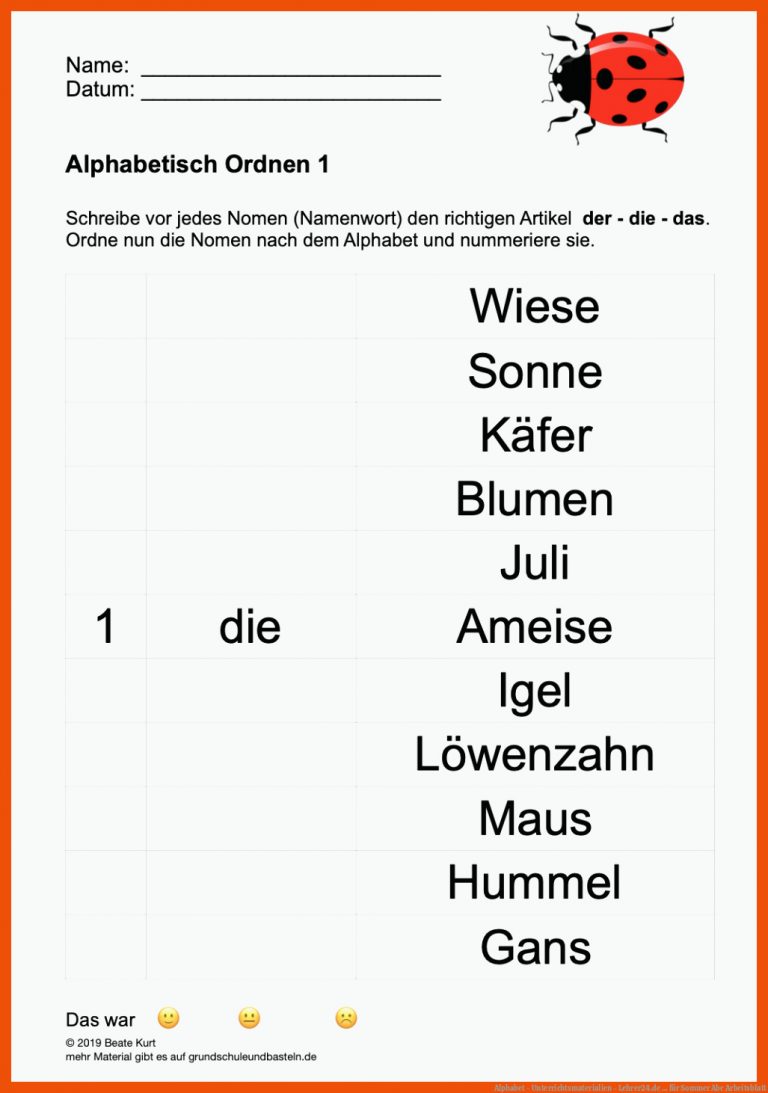 Alphabet - Unterrichtsmaterialien - Lehrer24.de ... für sommer abc arbeitsblatt