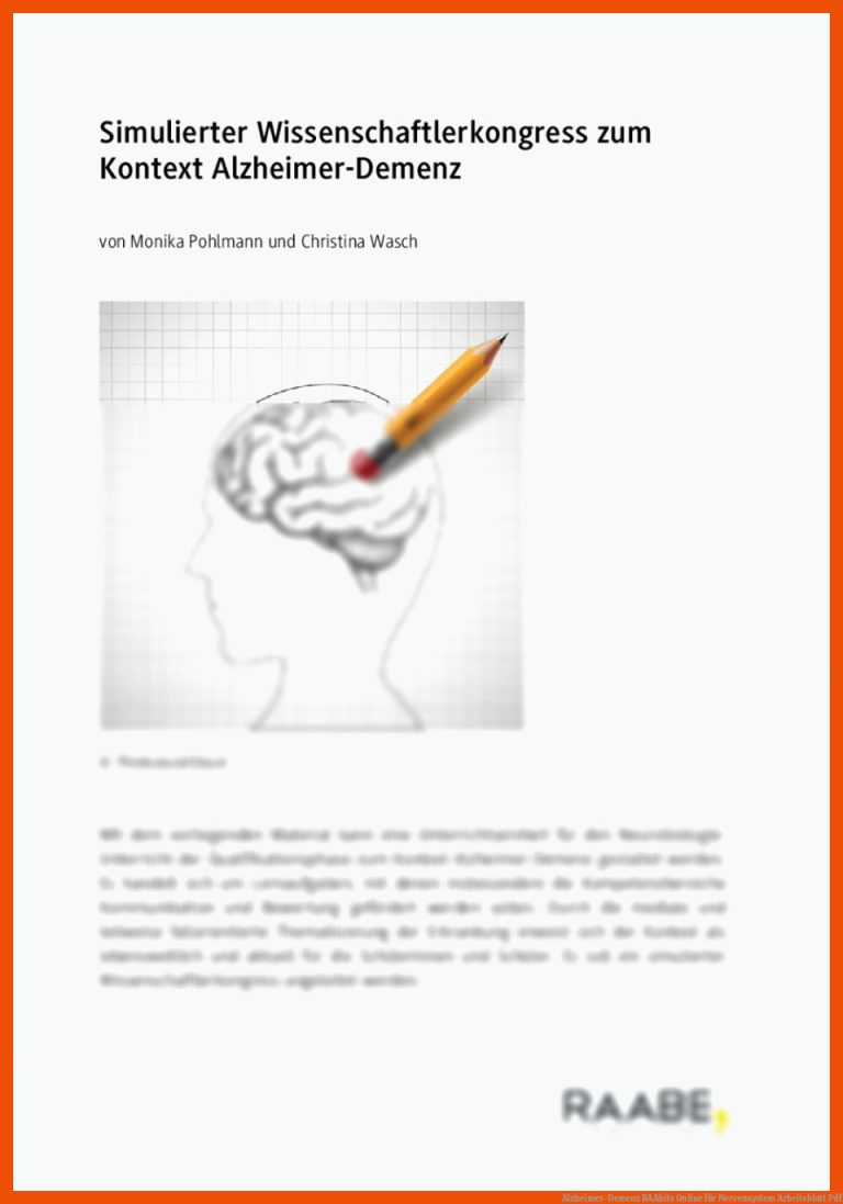 Alzheimer-Demenz | RAAbits Online für nervensystem arbeitsblatt pdf