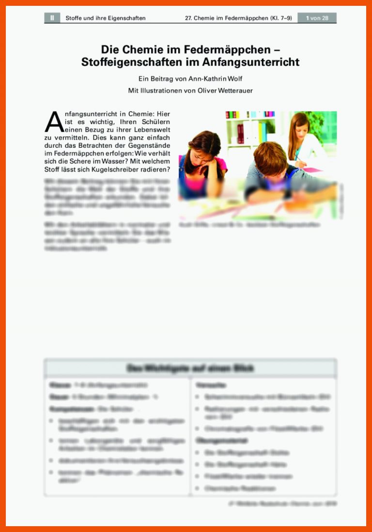 Anfangsunterricht in Chemie zum Thema FedermÃ¤ppchen | RAAbits Online für stoffe und gegenstände arbeitsblatt