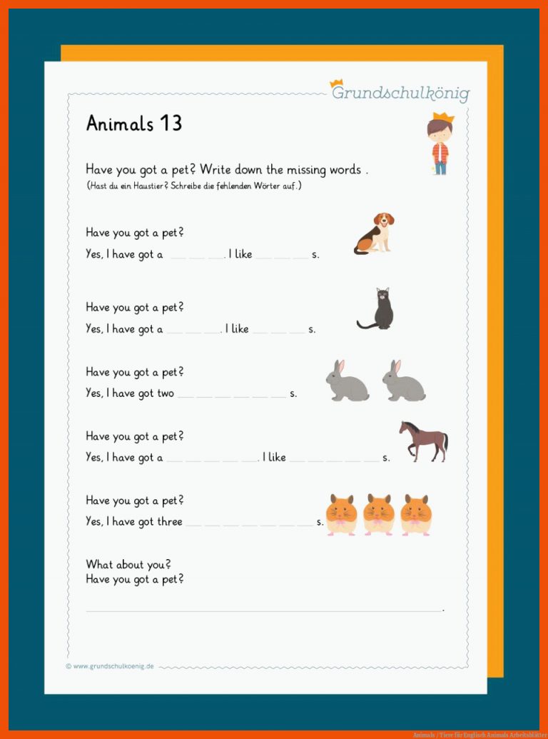 Animals / Tiere für englisch animals arbeitsblätter