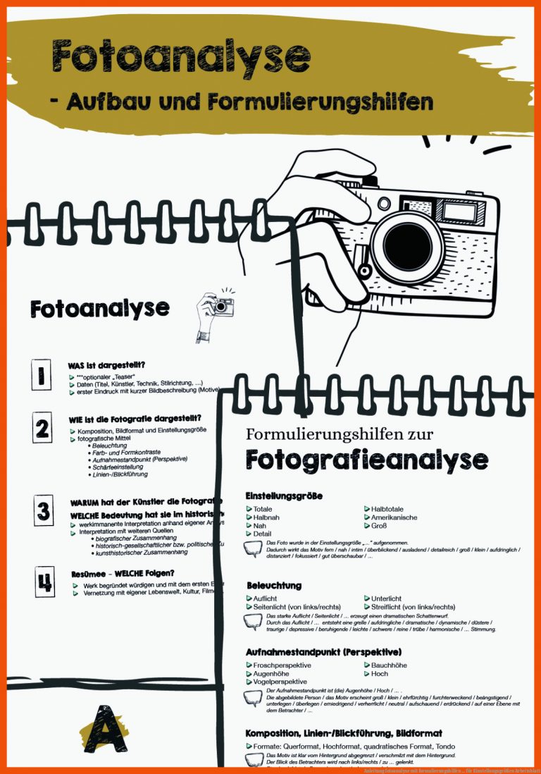 Anleitung Fotoanalyse Mit formulierungshilfen ... Fuer Einstellungsgrößen Arbeitsblatt