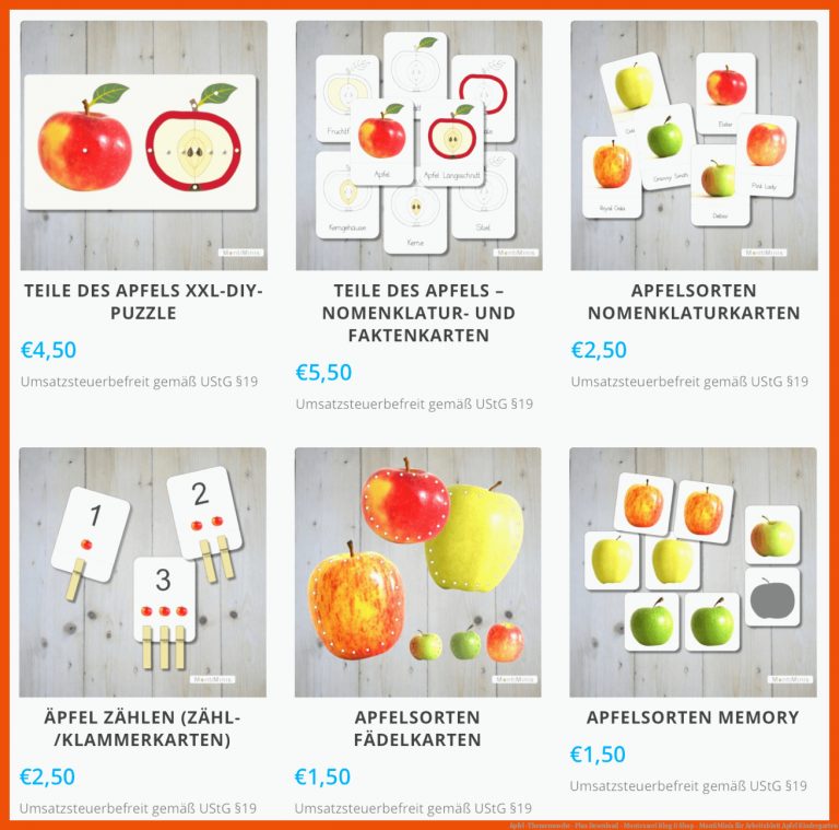 Apfel-Themenwoche- Plus Download - Montessori Blog & Shop - MontiMinis für arbeitsblatt apfel kindergarten