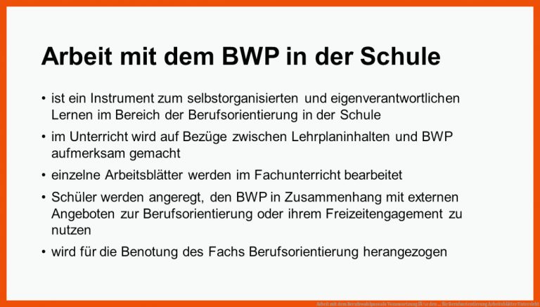 Arbeit mit dem Berufswahlpass als Voraussetzung fÃ¼r den ... für berufsorientierung arbeitsblätter unterricht