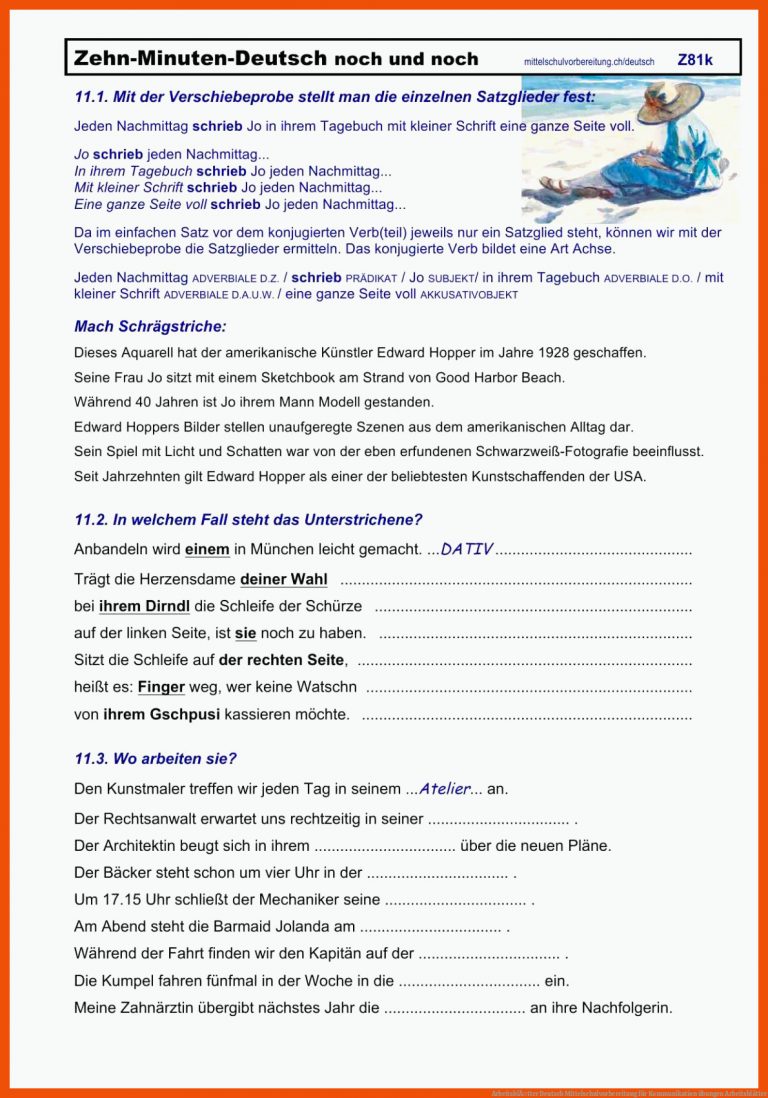 ArbeitsblÃ¤tter Deutsch Mittelschulvorbereitung für kommunikation übungen arbeitsblätter