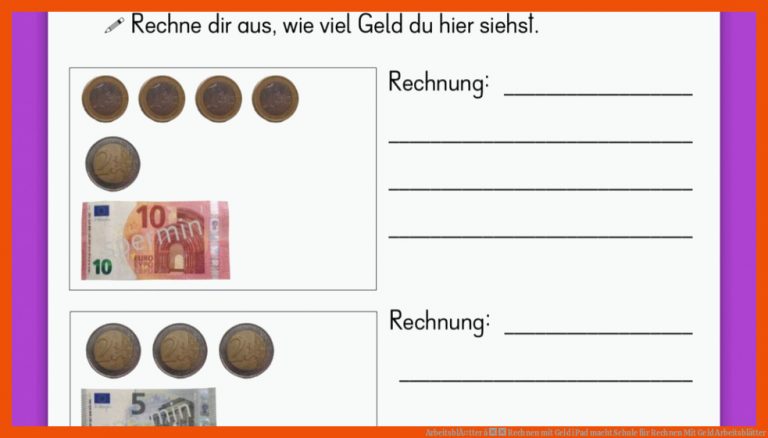 ArbeitsblÃ¤tter â Rechnen mit Geld | iPad macht Schule für rechnen mit geld arbeitsblätter