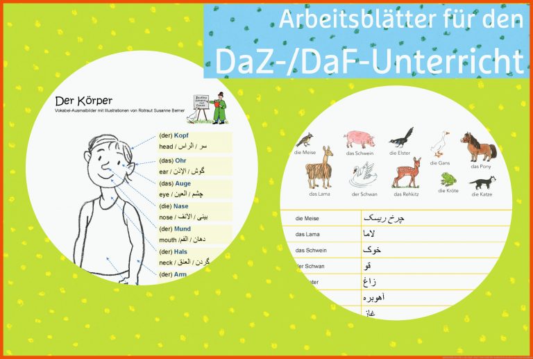 ArbeitsblÃ¤tter fÃ¼r den DaZ-/DaF-Unterricht für arabisch deutsch lernen arbeitsblätter