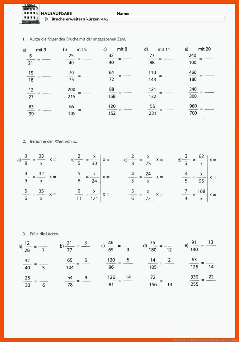 ArbeitsblÃ¤tter für erweitern von brüchen arbeitsblätter