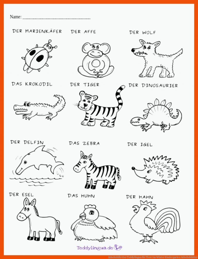 ArbeitsblÃ¤tter | Teddylingua für tiere im winter kindergarten arbeitsblätter