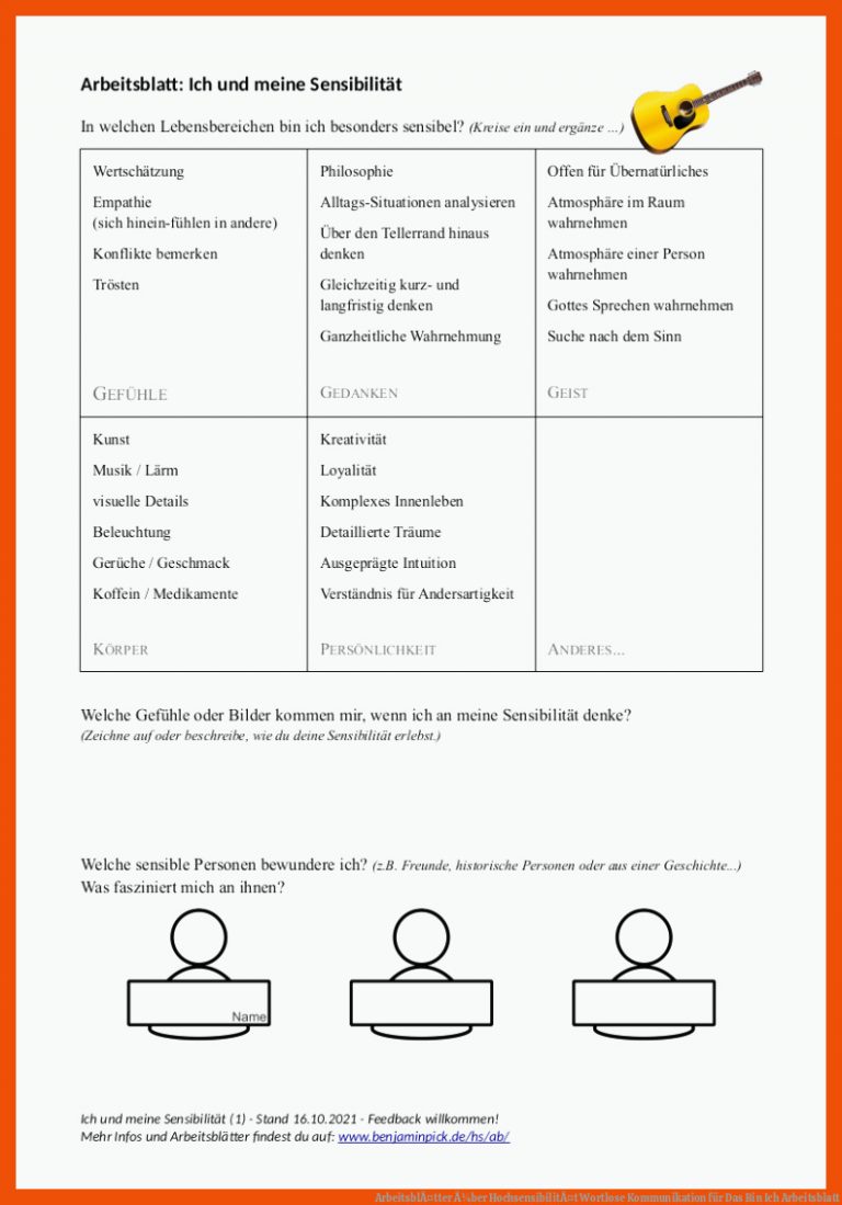 ArbeitsblÃ¤tter Ã¼ber HochsensibilitÃ¤t | Wortlose Kommunikation für das bin ich arbeitsblatt