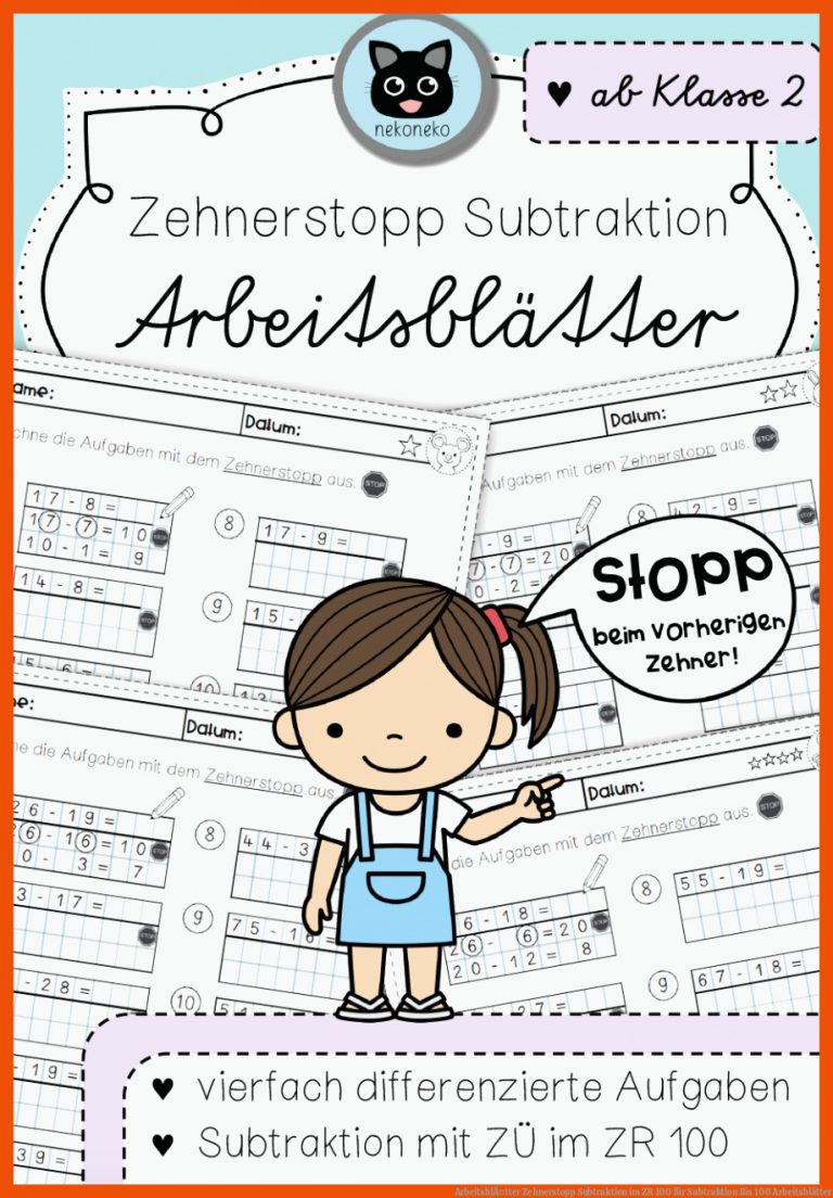 ArbeitsblÃ¤tter Zehnerstopp | Subtraktion im ZR 100 für subtraktion bis 100 arbeitsblätter