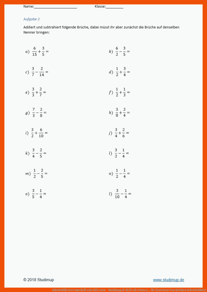 ArbeitsblÃ¤tter zum BrÃ¼che kÃ¼rzen - Studimup.de | BrÃ¼che lernen ... für erweitern von brüchen arbeitsblätter