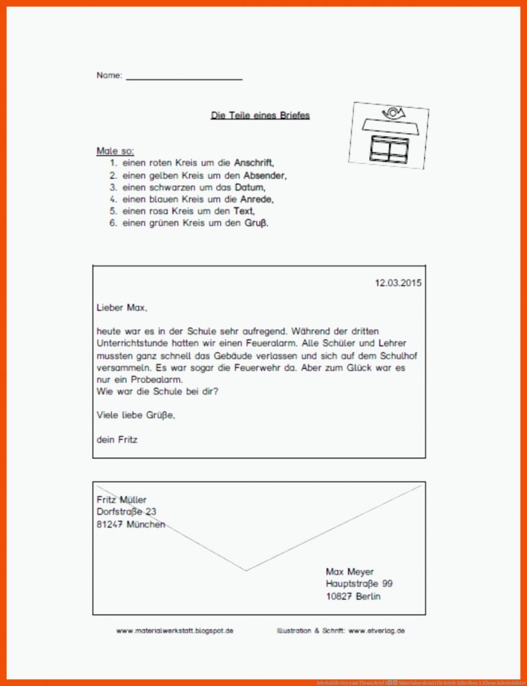 ArbeitsblÃ¤tter zum Thema Brief â Materialwerkstatt für briefe schreiben 3. klasse arbeitsblätter
