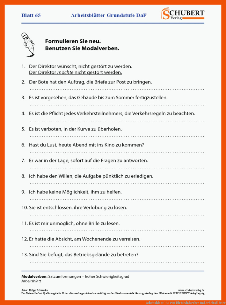 Arbeitsblatt 065 | PDF für modalverben daf arbeitsblätter