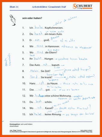 Arbeitsblätter Grundstufe Daf Schubert Lösungen