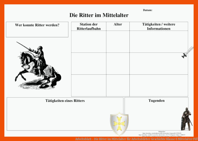 Arbeitsblatt - Die Ritter im Mittelalter für arbeitsblätter geschichte klasse 6 mittelalter pdf