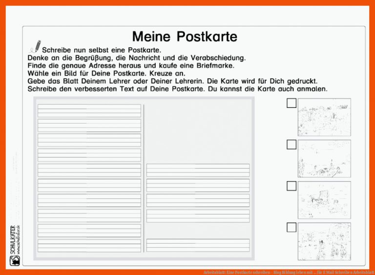 Arbeitsblatt: Eine Postkarte Schreiben - Blog Bildung Leben Mit ... Fuer E Mail Schreiben Arbeitsblatt