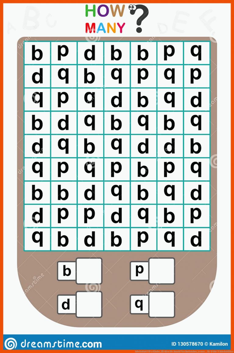 Arbeitsblatt FÃ¼r Kinder, ZÃ¤hlen Die Anzahl Von Buchstaben, Lernen ... für b oder d arbeitsblätter