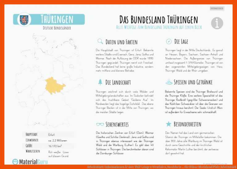 Arbeitsblatt: Informationen Ã¼ber ThÃ¼ringen | Westfalen, Nordrhein ... für flüsse rheinland pfalz + arbeitsblatt