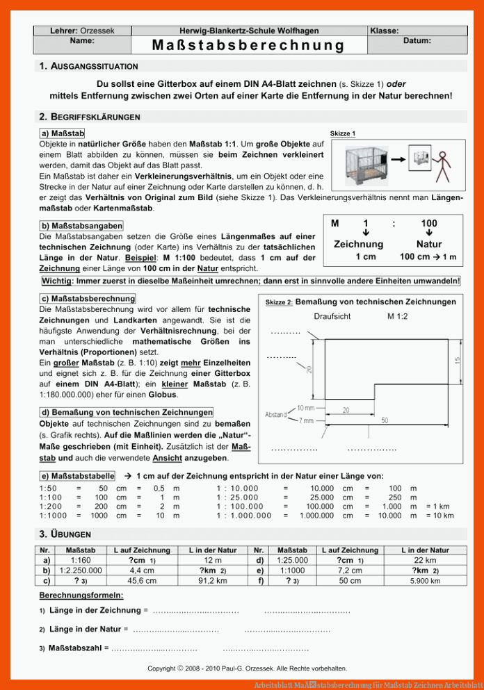 Arbeitsblatt MaÃstabsberechnung für maßstab zeichnen arbeitsblatt