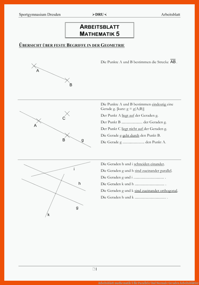 Arbeitsblatt mathematik 5 für parallele und normale geraden arbeitsblätter