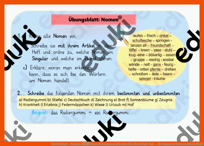 Arbeitsblatt - Nomen â Unterrichtsmaterial in den FÃ¤chern DaZ/DaF ... für nomen erkennen arbeitsblatt