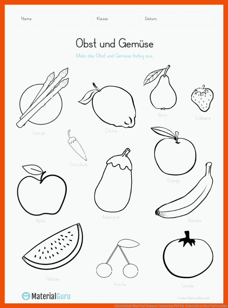 Arbeitsblatt Obst Und Gemuese Ausmalen | PDF für arbeitsblatt obst und gemüse