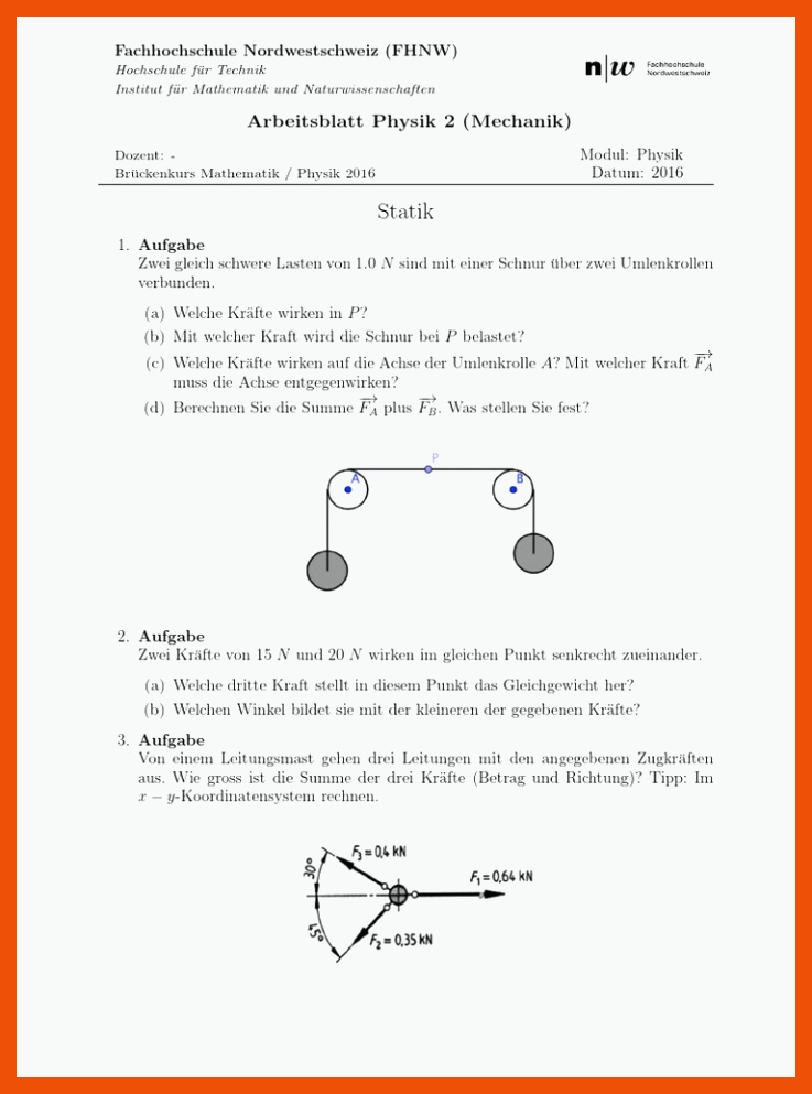 Arbeitsblatt Physik 2 (Mechanik) Statik | PDF für kraftpfeile zeichnen arbeitsblatt