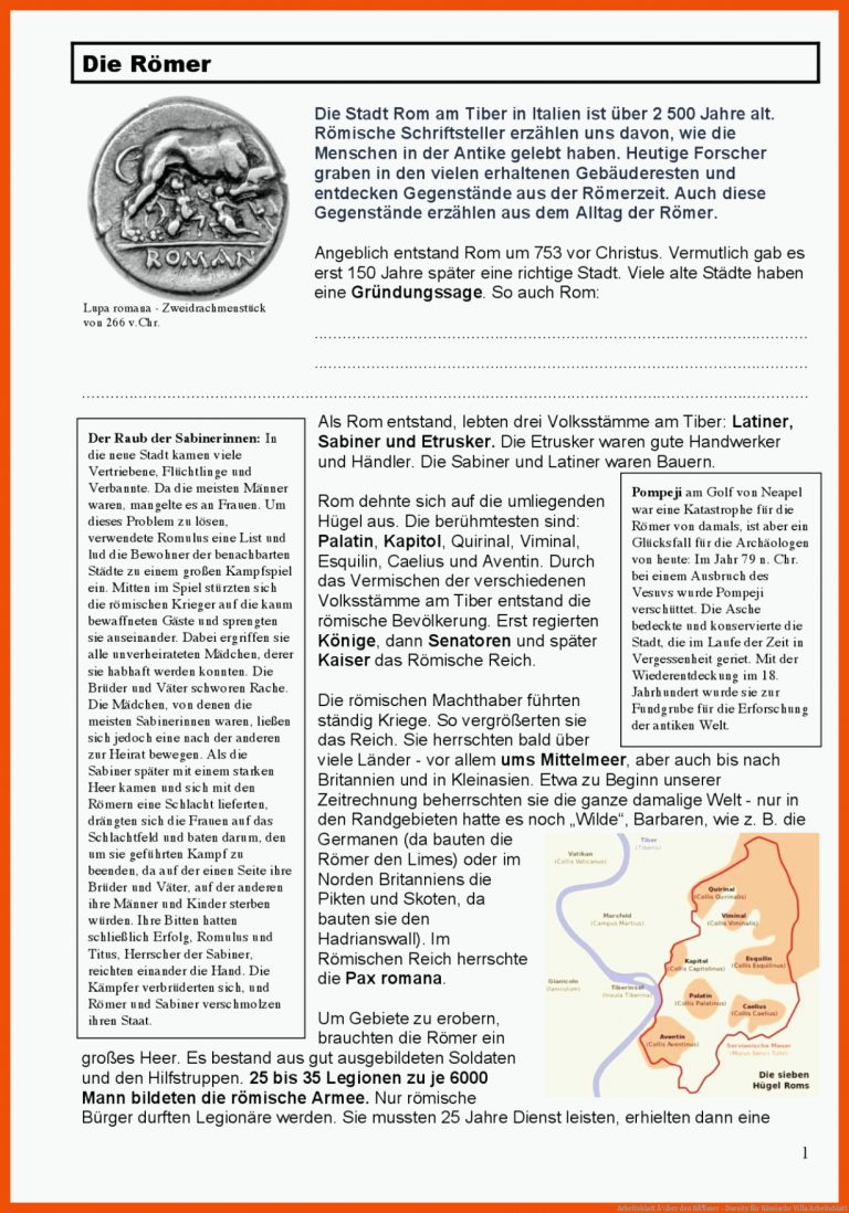Arbeitsblatt Ã¼ber den RÃ¶mer - Docsity für römische villa arbeitsblatt