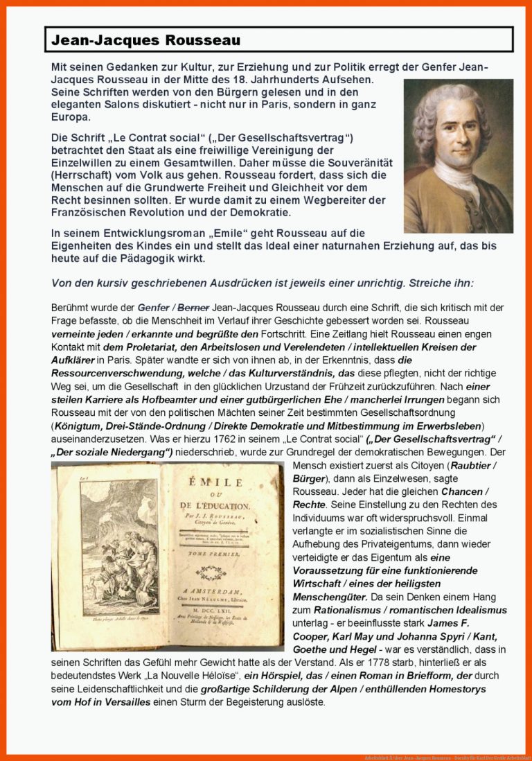 Arbeitsblatt Ã¼ber Jean-Jacques Rousseau - Docsity für karl der große arbeitsblatt