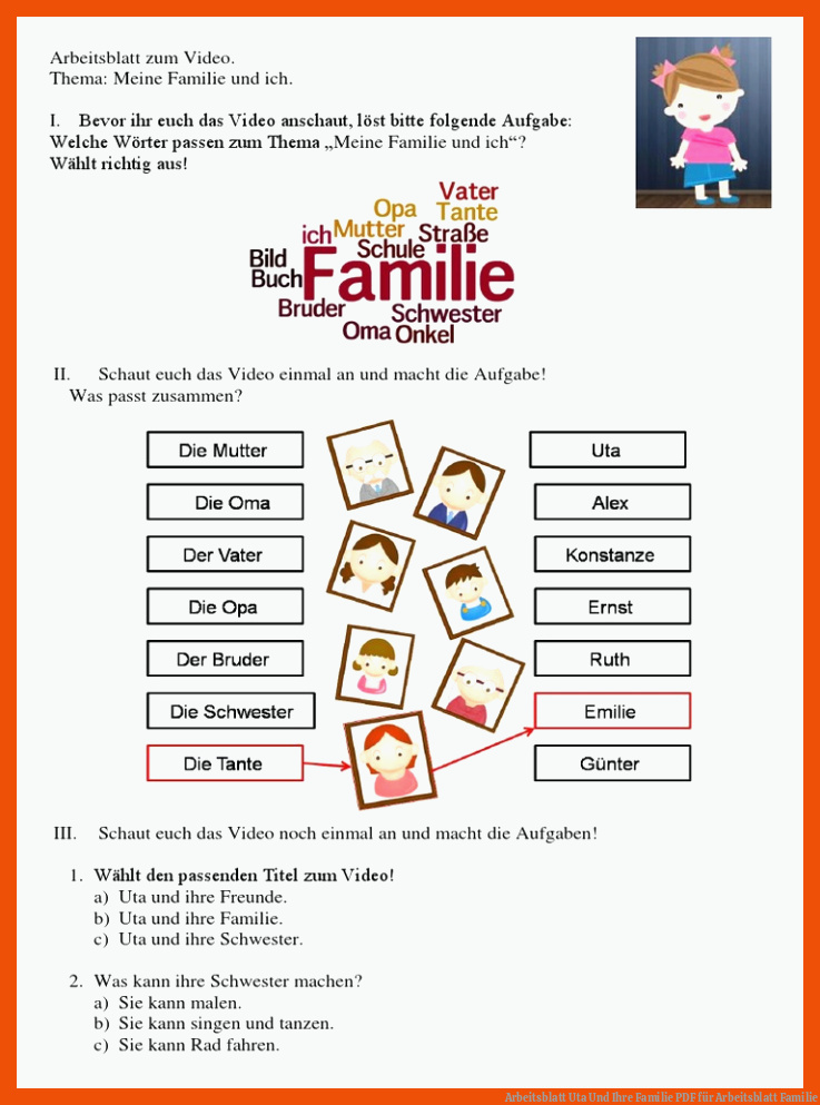 Arbeitsblatt Uta Und Ihre Familie | PDF für arbeitsblatt familie
