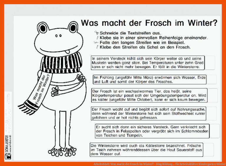 Arbeitsblatt: Was macht der Frosch im Winter? - Blog | Bildung ... für arbeitsblätter kindergarten winter