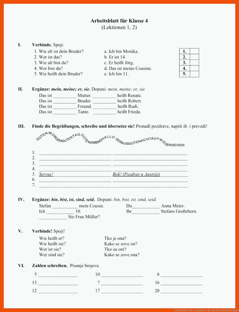 Arbeitsblatt Wir 1 worksheet für das bin ich arbeitsblatt