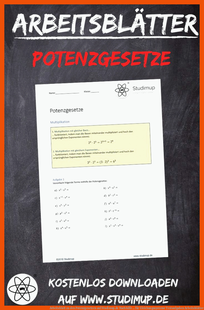 Arbeitsblatt Zu Den Potenzgesetzen Auf Studimup.de Nachhilfe ... Fuer Gleichungssysteme Textaufgaben Arbeitsblätter
