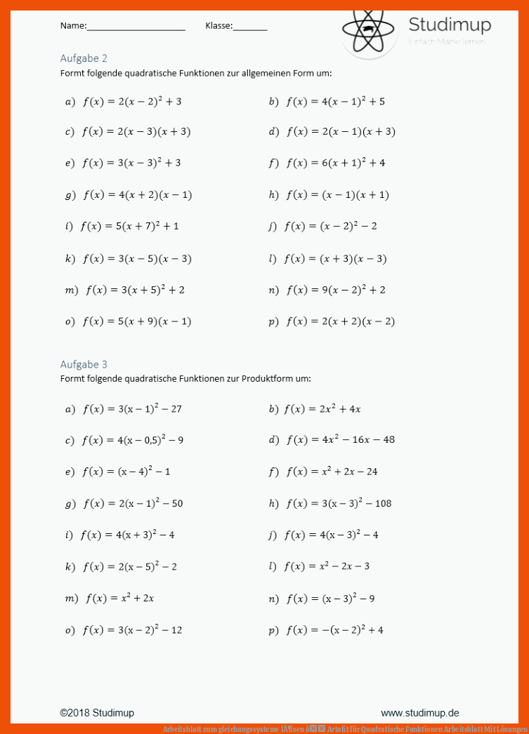 Arbeitsblatt zum gleichungssysteme lÃ¶sen â Artofit für quadratische funktionen arbeitsblatt mit lösungen