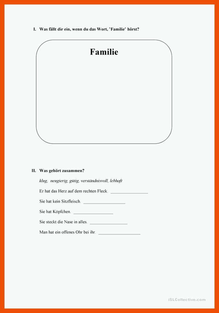 Arbeitsblatt zum Thema - Familie - Deutsch Daf Arbeitsblatter für arbeitsblätter zum thema familie