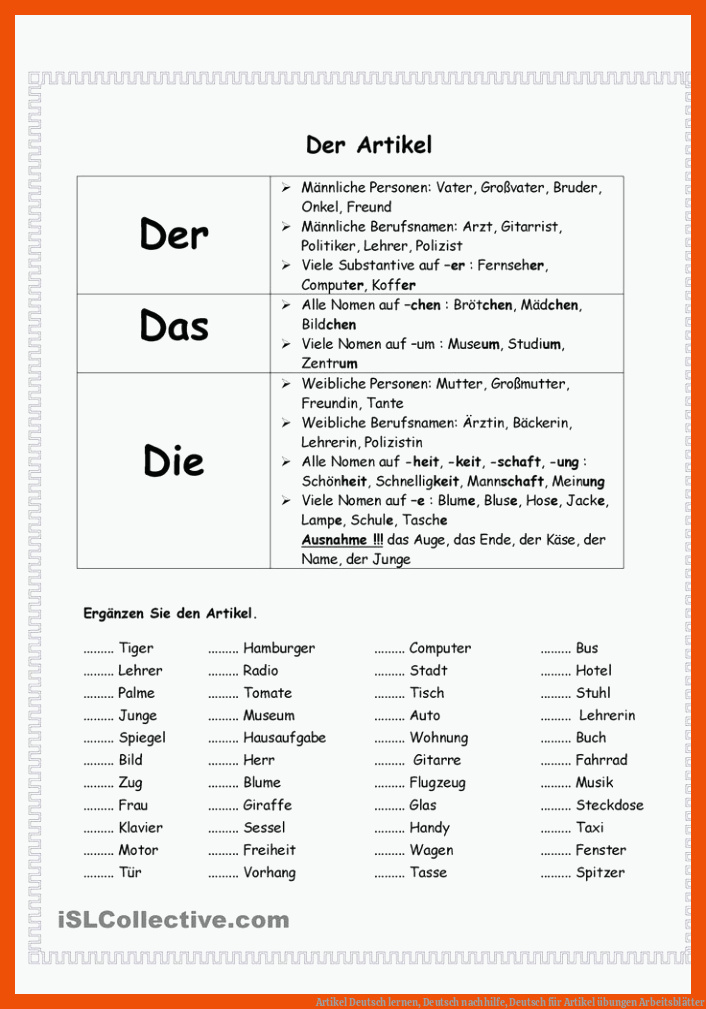 Artikel | Deutsch lernen, Deutsch nachhilfe, Deutsch für artikel übungen arbeitsblätter