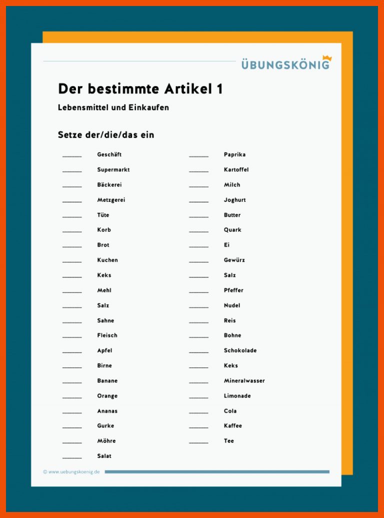 Artikel für arbeitsblätter deutsch pdf