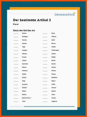 12 Bestimmter Unbestimmter Artikel Deutsch Arbeitsblatt
