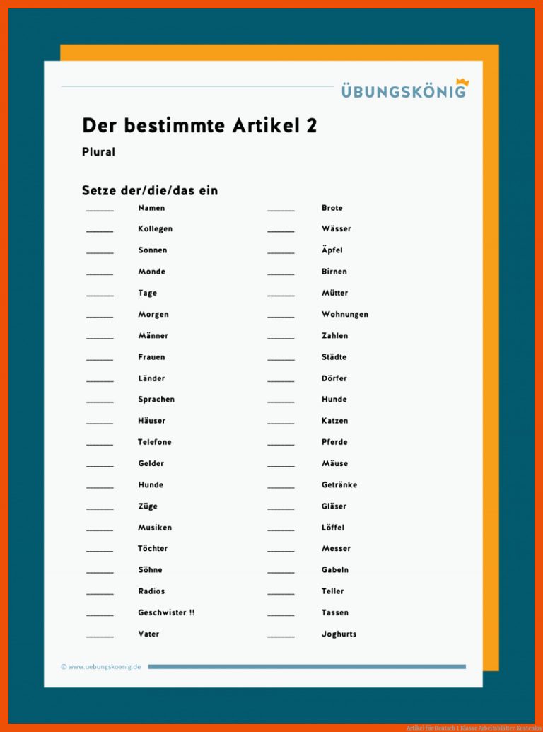 Artikel für deutsch 1 klasse arbeitsblätter kostenlos