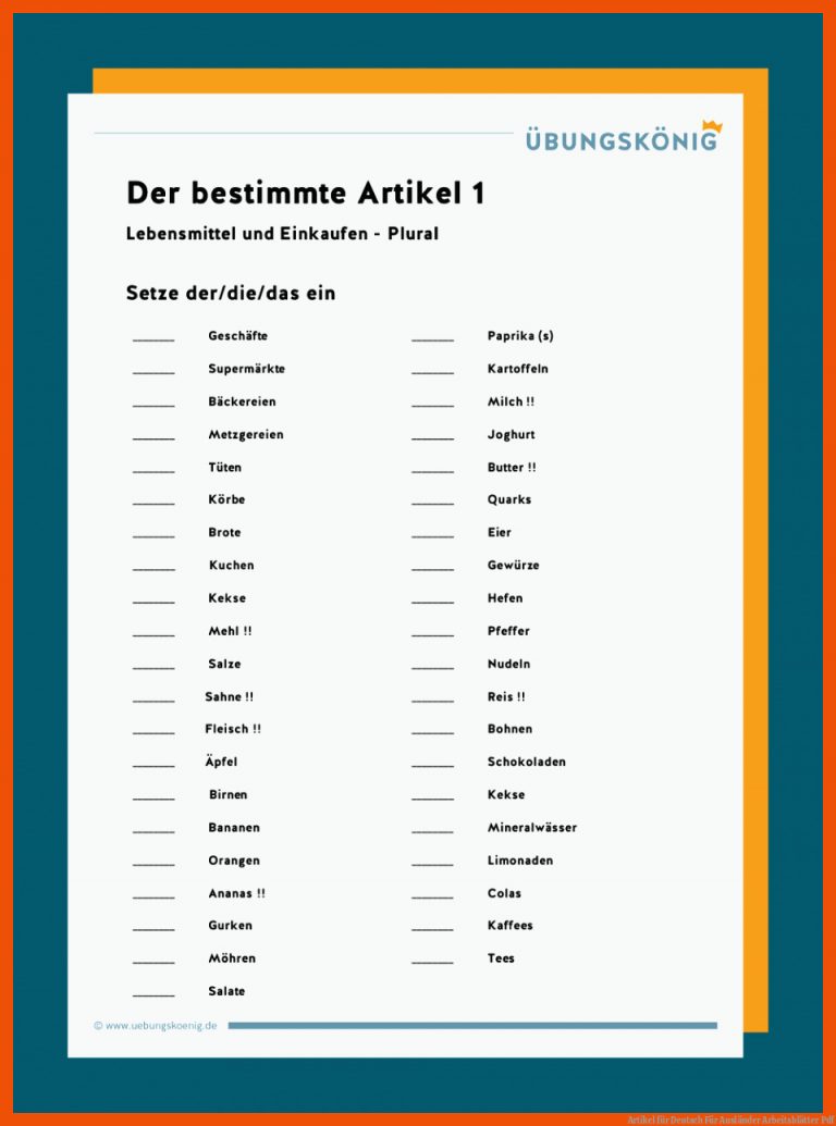 Artikel Fuer Deutsch Für Ausländer Arbeitsblätter Pdf