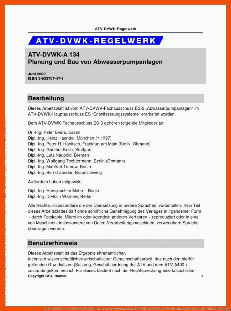 ATV-DVWK-A 134 Planung Und Bau Von Abwasserpumpanlagen | PDF für aufbau eines verbrennungsmotors arbeitsblatt lösungen