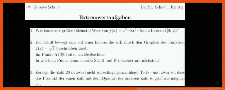 Aufgaben Extremwertaufgaben Mit LÃ¶sungen Koonys Schule #1597 Fuer Extremwertaufgaben Arbeitsblatt