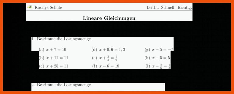 Aufgaben Lineare Gleichungen mit LÃ¶sungen | Koonys Schule #3738 für einfache gleichungen arbeitsblatt