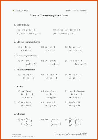 8 Lineare Gleichungssysteme Arbeitsblatt